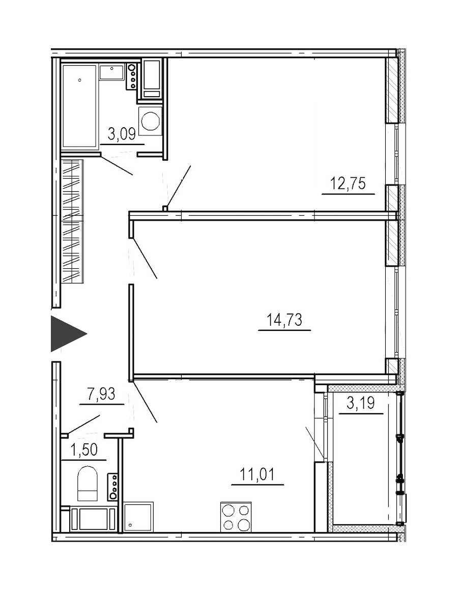 Двухкомнатная квартира в : площадь 51.01 м2 , этаж: 5 – купить в Санкт-Петербурге